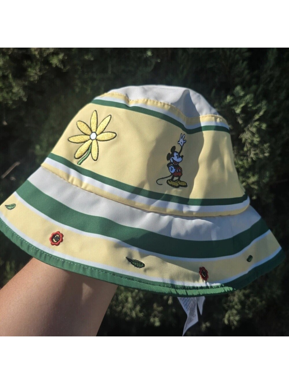 Disney Parks Bucket Hat OSFM Adult Green Yellow NWT Mickey Mouse Garden Floral